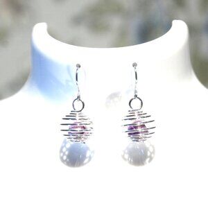 Small globe dangle earrings with purple bead ED-6-006